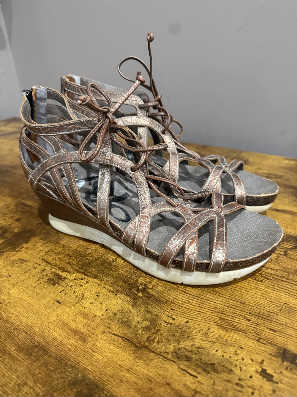 OTBT Rose Metallic Lace-Up Wedge Sandals